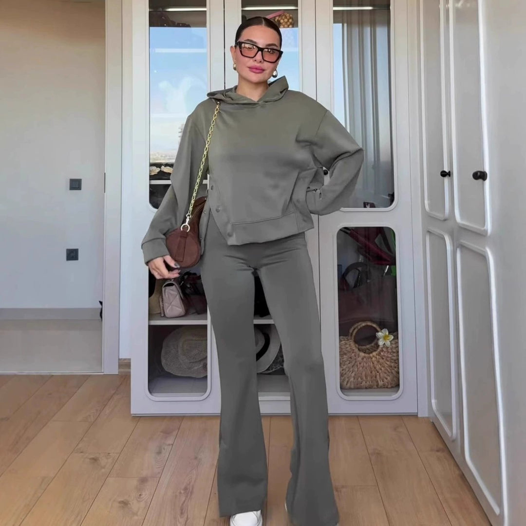 ⏳Ograniczona czasowo zniżka 48%⏰Komplet damski: bluza z dekoltem i spodnie dresowe👚👖 