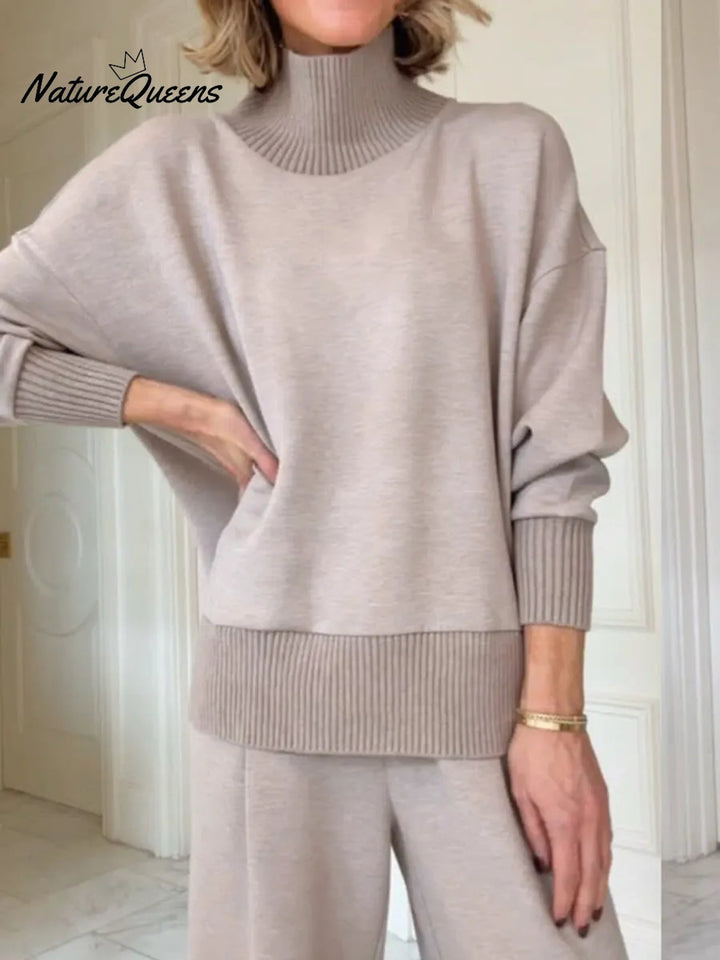 Dwuczęściowy komplet z kołnierzykiem stójką i zamkiem zasilającym z boku, z prostymi spodniami