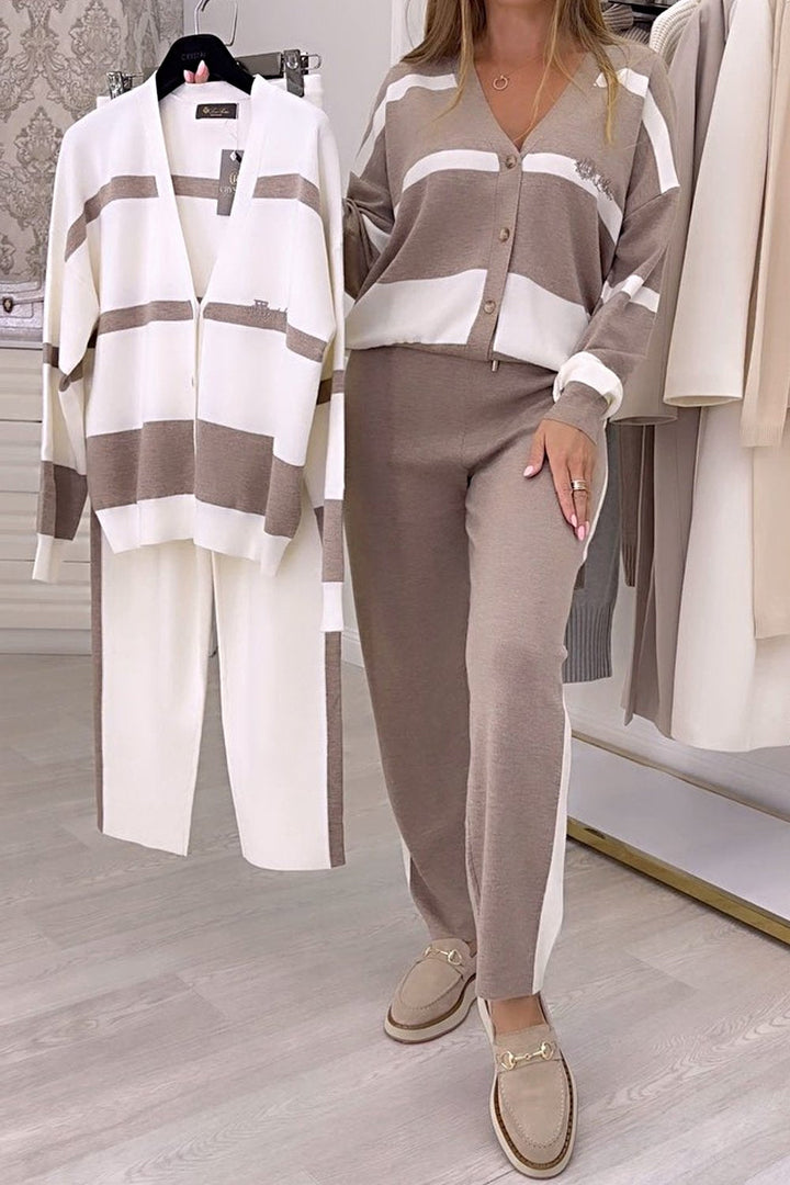 Modny, dzianinowy sweter w kontrastowym kolorze, dwuczęściowy komplet 