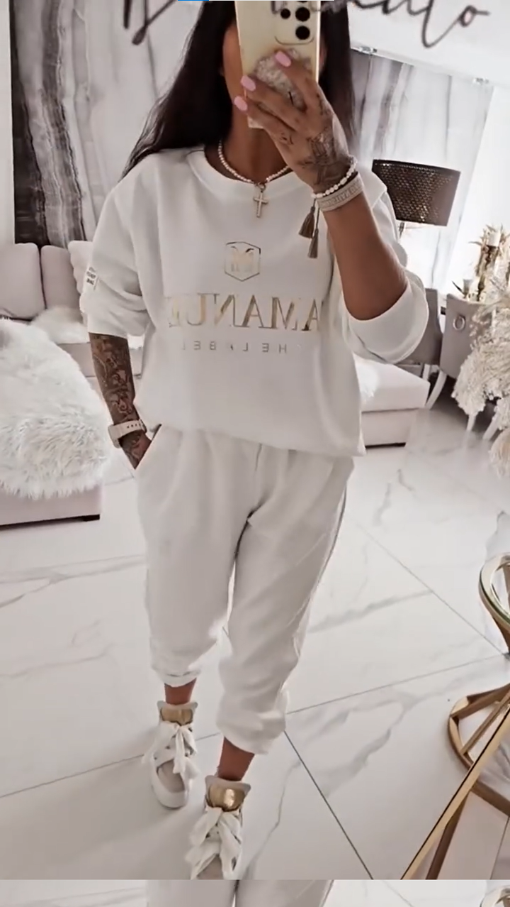 ⏳Oferta ograniczona czasowo! ⏰Damski zestaw casualowy, bluzka z nadrukiem i luźne spodnie 