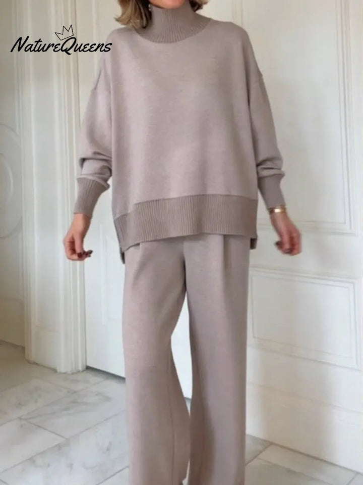 Dwuczęściowy komplet z kołnierzykiem stójką i zamkiem zasilającym z boku, z prostymi spodniami