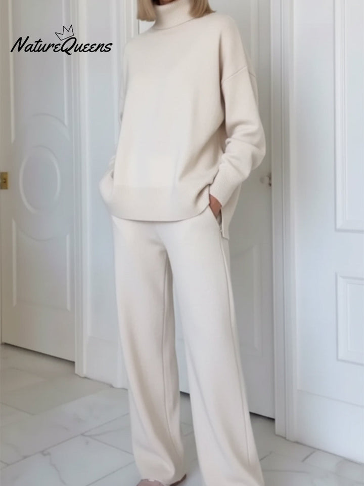 Dwuczęściowy komplet z kołnierzykiem stójką i zamkiem zasilającym z boku, z prostymi spodniami