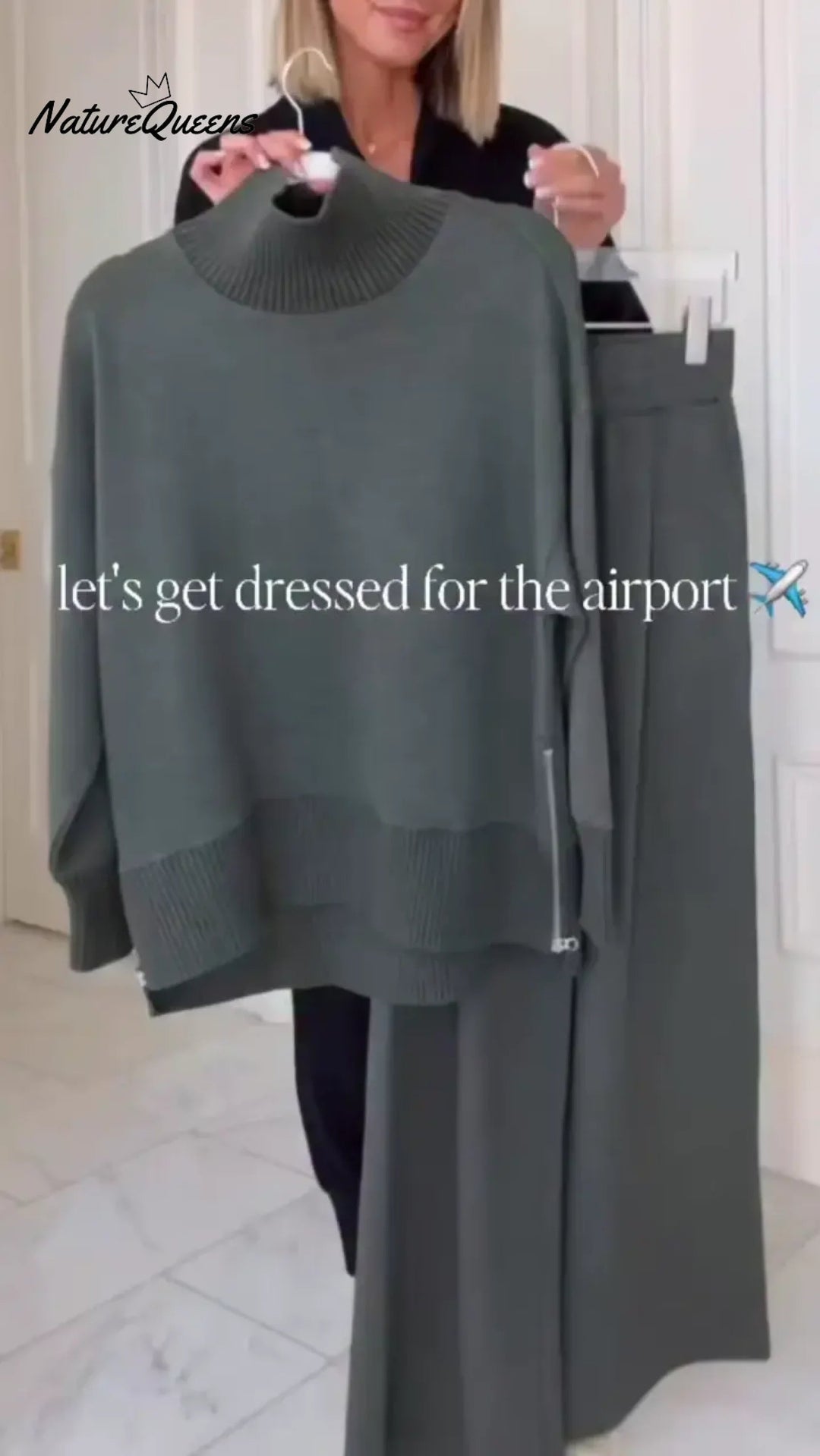 Dwuczęściowy komplet z kołnierzykiem stójką i zamkiem zasilającym z boku, z prostymi spodniami