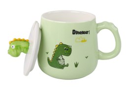 Kubek Ceramiczny Dinozaur Zielony Przykrywka Łyżeczka 350ml