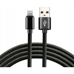 Kabel USB-A -> Lightning 1m 2,4A pleciony czarny EVERACTIVE (CBB-1IB)