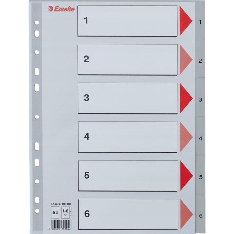 Przekładki plastikowe szare PP A4 1-6 numeryczne 100104 ESSELTE