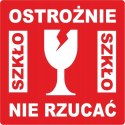 Etykieta ostrzegawcza "OSTROŻNIE SZKŁO NIE RZUCAĆ" 55x55mm papierowa na roli (1000szt) BULK