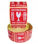 Etykieta ostrzegawcza "OSTROŻNIE SZKŁO NIE RZUCAĆ" 55x55mm papierowa na roli (1000szt) BULK