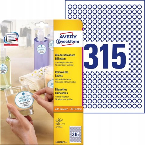 Etykiety ZF Q10mm L6019REV25 (25) kółka A4 AVERY ZWECKFORM