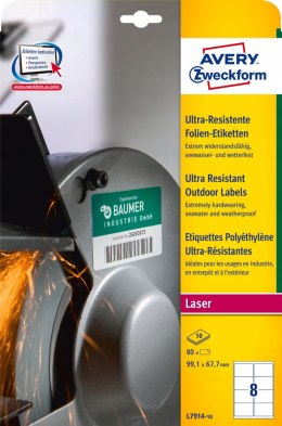 Etykiety foliowe A4 białe (10 arkuszy) 99,1x67,7mm L7914-10 do użytku zewnętrznego AVERY ZWECKFORM
