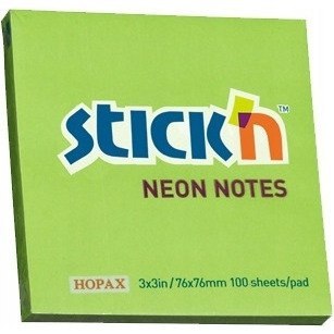 Bloczek STICK"N 76x76mm zielony neonowy 100k 21167 STICK"N