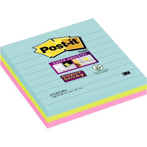 Bloczek samoprzylepny 101x101mm 70k linia mix kolorów (3szt) POST-IT XL MIAMI 675-SS3-MIA 3M