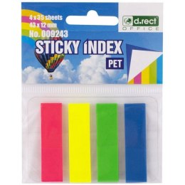 Zakładki indeksujące PET 43x12mm 35szt. 4 kolory neonowe ECO D.RECT 009243