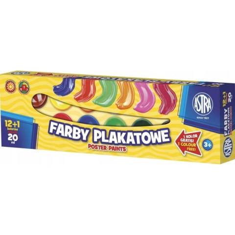 Farby plakatowe 13 kolorów - 20 ml 12+1 kolor 301115005 ASTRA