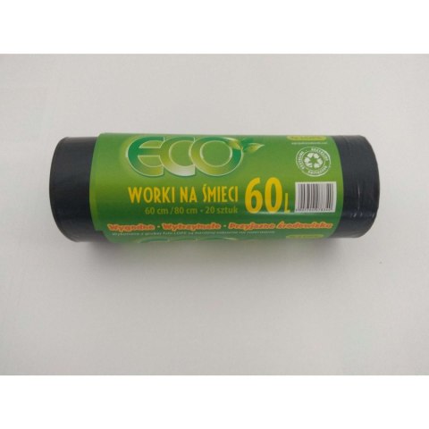 Worki na śmieci 60L LDPE czarne (20szt) 60cm/80cm