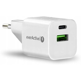 Ładowarka sieciowa 230V EVERACTIVE SC-390Q 1xUSB-C + 1xUSB 3A biała