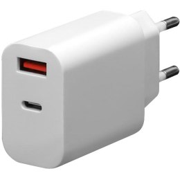 Ładowarka sieciowa 230V PLATINET 1xUSB-A + 1xUSB-C 30W biała (45481)